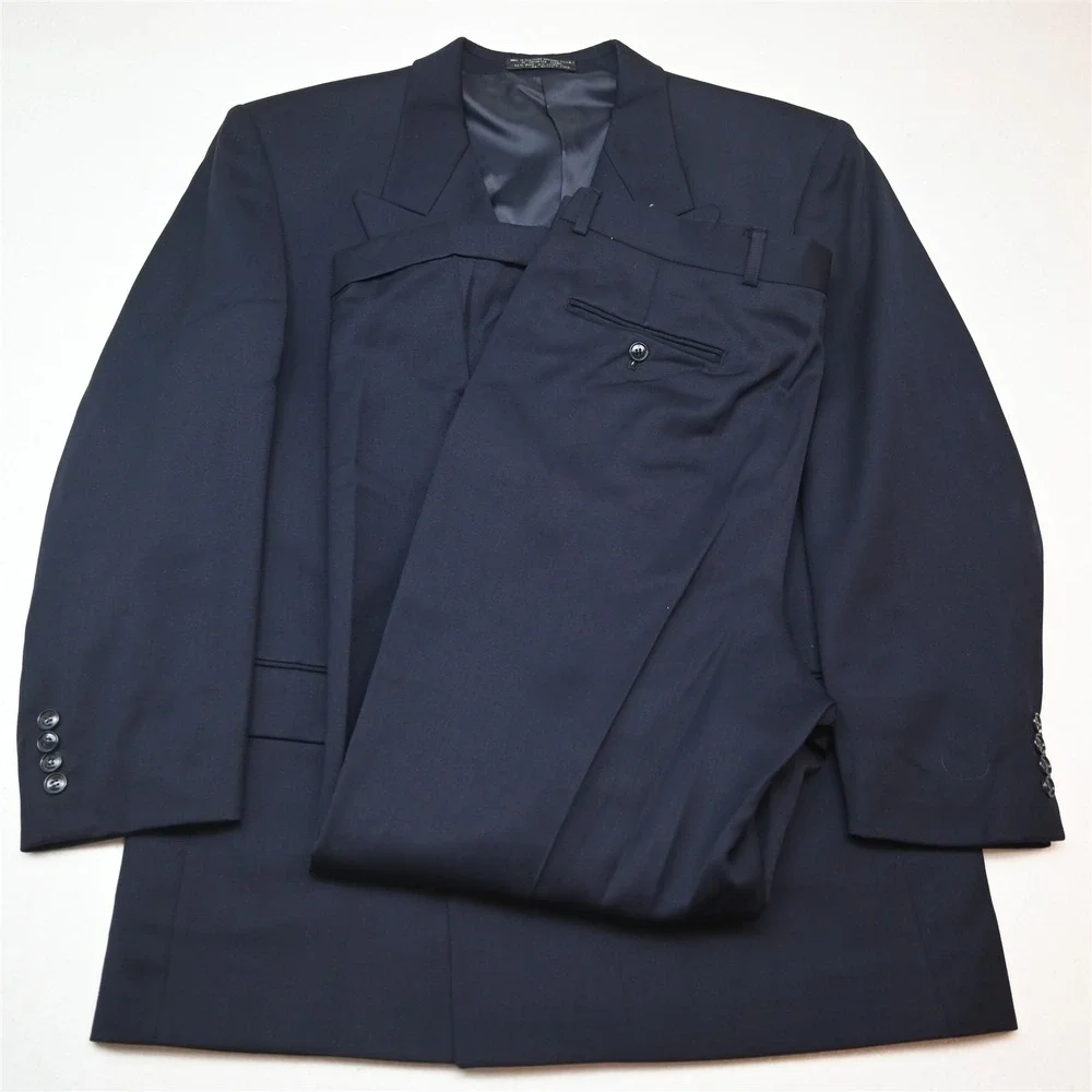 Vtg USA Made Double Breasted 42S 36x30 Navy Blue Wool Mens Jacket Pants Suit